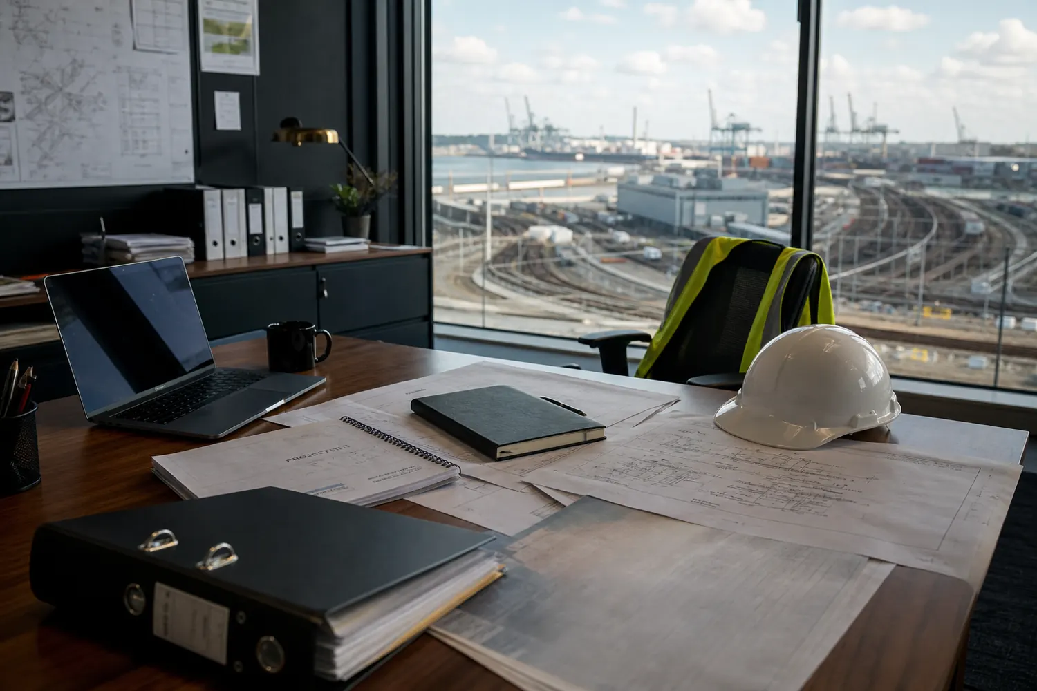 Sunlit London office desk featuring an operations workflow chart on a tablet.