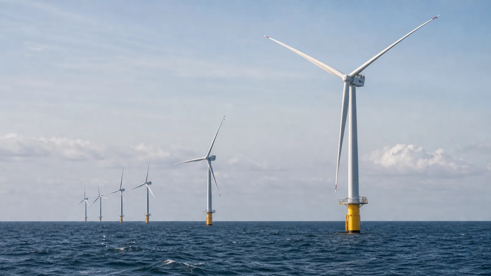 Offshore wind turbines at sea.